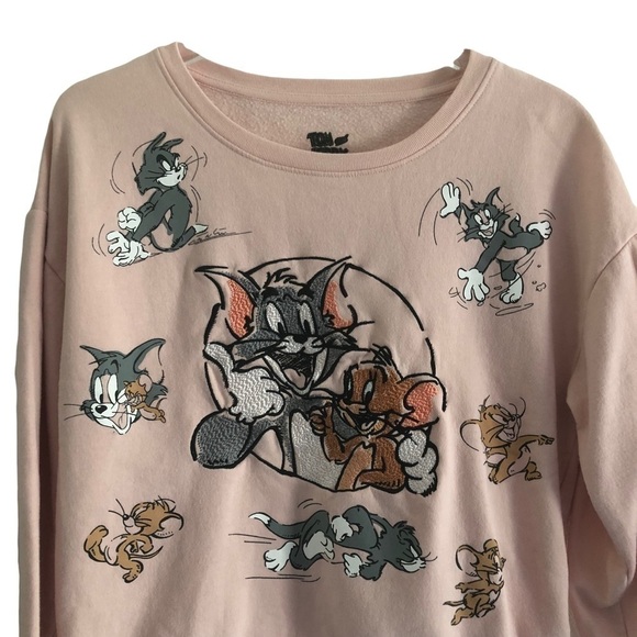 Tom And Jerry Embroidered Graphic Pink Sweatshirt L - Picture 1 of 9